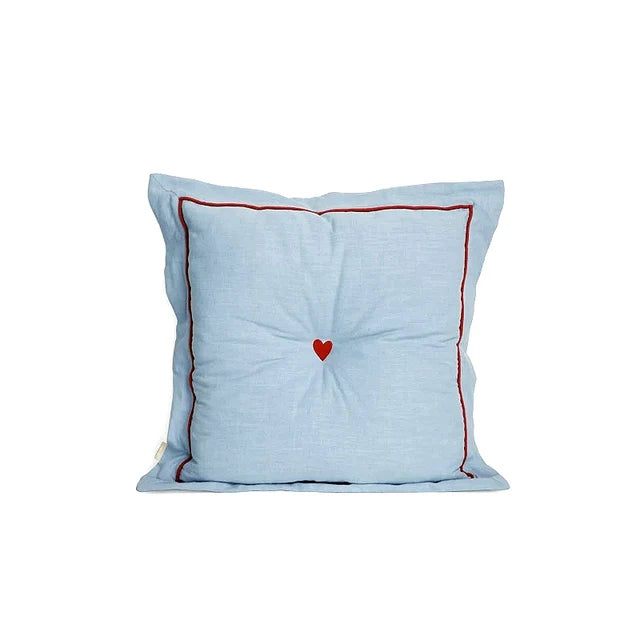 Heart Tufted Linen‑Blend Throw Pillow