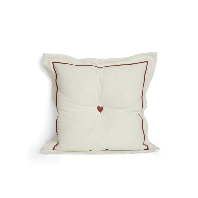 Heart Tufted Linen‑Blend Throw Pillow
