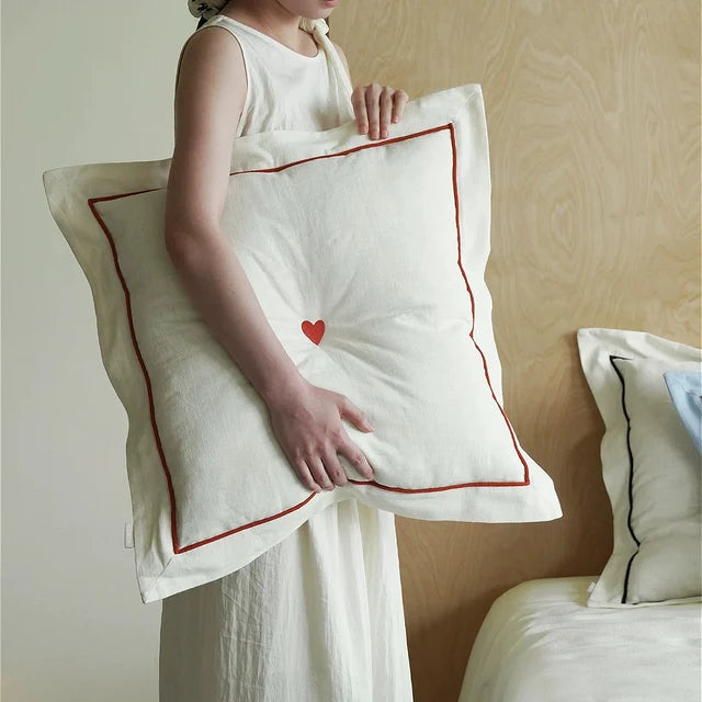 Heart Tufted Linen‑Blend Throw Pillow