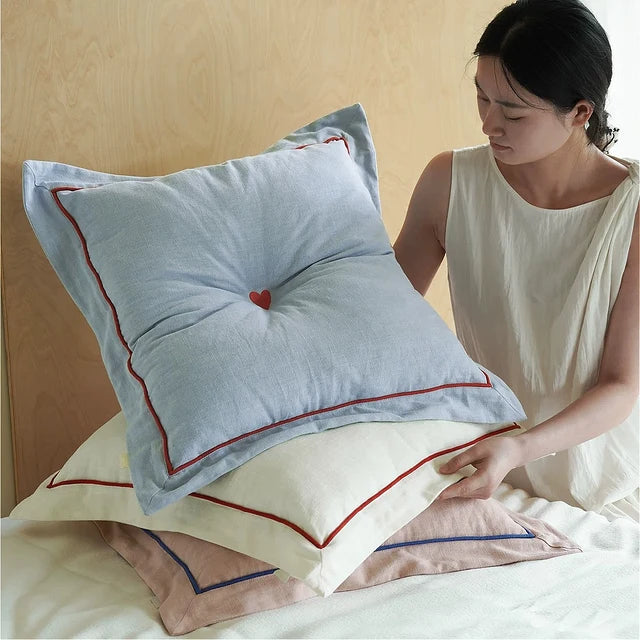 Heart Tufted Linen‑Blend Throw Pillow