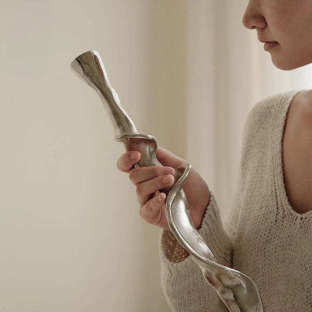 Sculptural Metal Taper Candle Holder