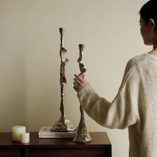Sculptural Metal Taper Candle Holder